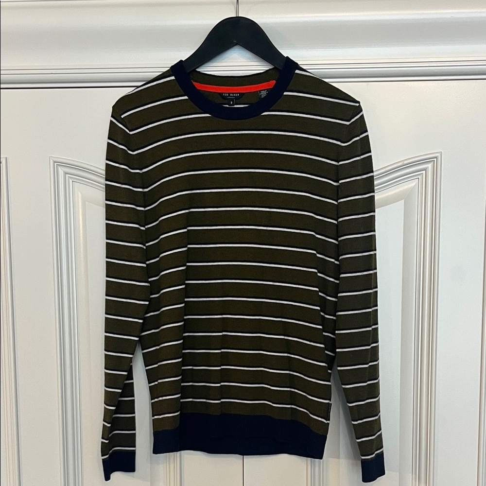 Ted Baker London | Olive and Navy Striped Sweater